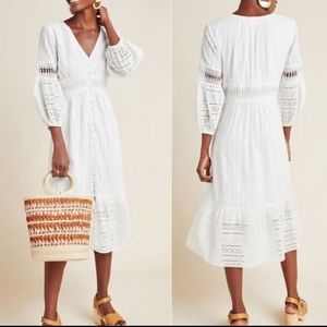 NEW Anthropologie Ebba Midi White Eyelet Dress Size 8 Petite